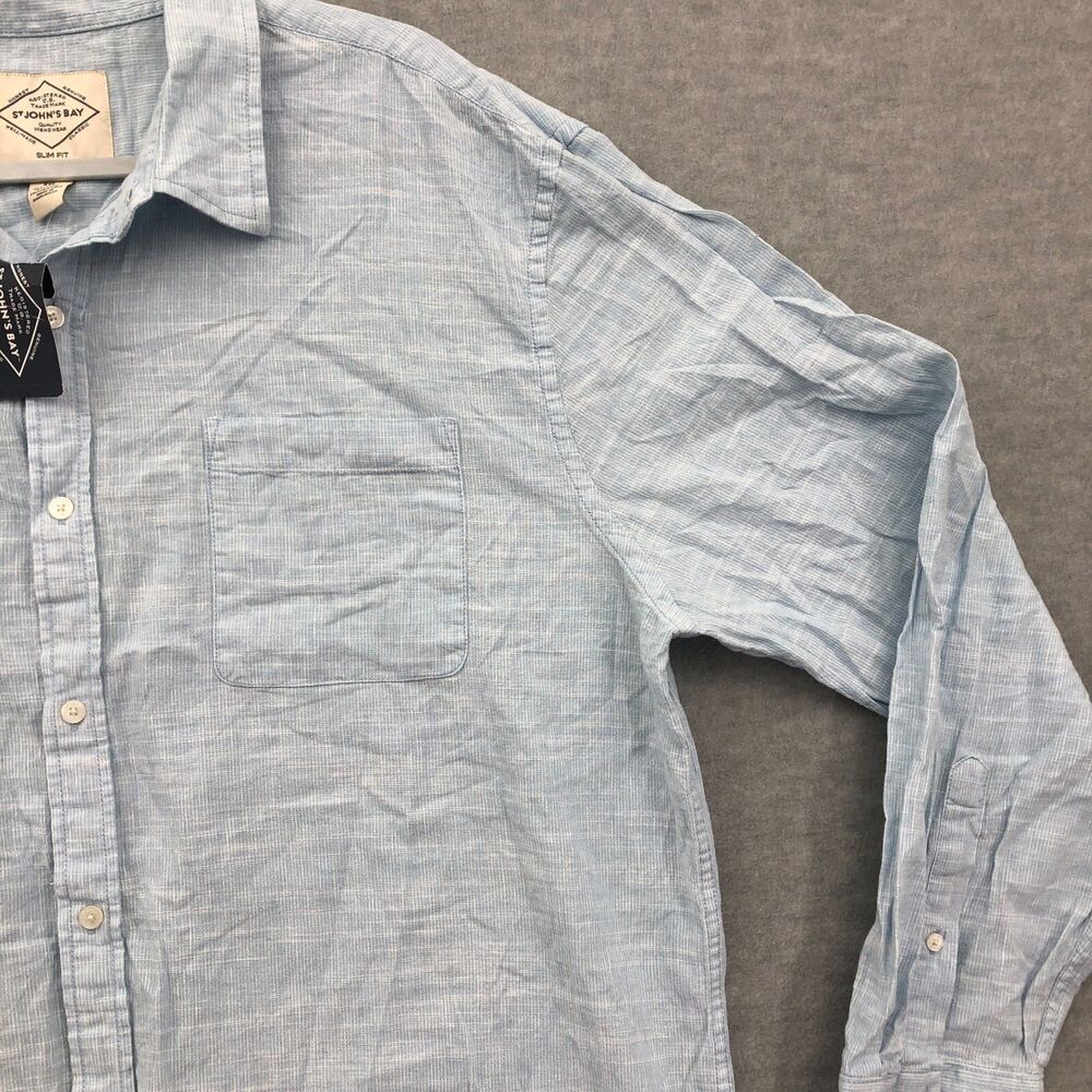 St. John's Bay Button Shirt Mens XXL Linen Blend Slim Fit Striped Long Sleeve - Picture 3 of 16